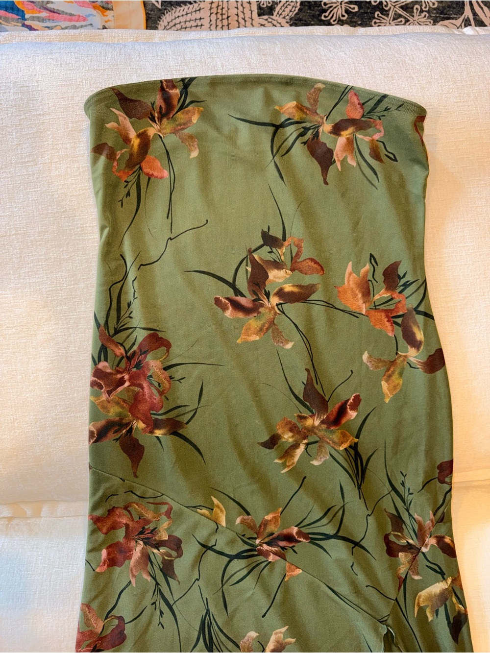 Green Floral Maxi Skirt - Olive with Rust & Mustard Blooms - Picture 2 of 4